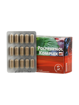 Eine Blisterpackung mit Kapseln neben einer Verpackung mit der Aufschrift 'Polyphenol Komplex ai'.