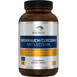 Rückseite einer Nahrungsergänzungsmitteldose mit Zutatenliste und Nährstoffangaben. Enthält Weihrauch, Lecithin und Kurkuma-Extrakt.