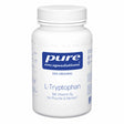 Ein weißer Behälter mit dem Aufdruck 'pure encapsulations L-Tryptophan'. Enthält Vitamin B6, fördert Psyche und Nerven. Die Verpackung ist schlicht, mit blauem Logo und Text auf weißem Hintergrund.