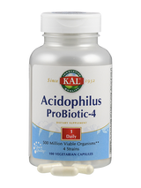 Flasche mit KAL Acidophilus ProBiotic-4 Nahrungsergänzungsmittel, 100 vegetarische Kapseln, 500 Millionen Organismen, 4 Stämme.