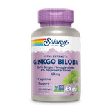Ginkgo Biloba Nahrungsergänzungsmittel von Solaray, 120 Kapseln, 60 mg, mit 24% Flavonglykosiden und 6% Terpenlactonen, für kognitive Unterstützung.