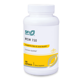 Weiße Flasche MSM 750 von SFI Health, 100 Kapseln, unterstützt Haut- und Gelenkgesundheit, enthält OptiMSM, Nahrungsergänzungsmittel.