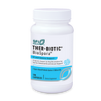Die Abbildung zeigt eine weiße Plastikflasche mit einem blauen Etikett. Auf dem Etikett steht "SFI Health THER-BIOTIC BioSpora™ GI and Immune Support". Die Flasche enthält 120 Kapseln eines Nahrungsergänzungsmittels zur Unterstützung des Magen-Darm-Systems und des Immunsystems. Das Etikett hebt hervor, dass es sich um eine probiotische Unterstützung handelt, um den Darm für eine verbesserte Magen-Darm- und Immununterstützung zu rekonstruieren. Es sind 2 sporenbasierte probiotische Arten mit 2 Milliarden KBE