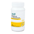 Die Abbildung zeigt eine weiße Flasche mit einem Schraubverschluss, die ein Nahrungsergänzungsmittel namens "Reduced L-Glutathione" von SFI Health enthält. Auf dem Etikett steht "Detoxification Support". Die Flasche enthält 100 Kapseln und hat ein gelbes Design-Element, das den unteren Teil des Etiketts schmückt. Die Flasche steht aufrecht vor einem weißen Hintergrund.