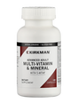 Eine weiße Plastikflasche mit einem Etikett von Kirkman. Die Flasche enthält 180 Kapseln eines Nahrungsergänzungsmittels, das als "Advanced Adult Multi-Vitamin & Mineral" bezeichnet wird. Das Etikett weist darauf hin, dass das Produkt hypoallergen und glutenfrei ist und 5-MTHF enthält. Der Hintergrund ist neutral und lenkt nicht vom Produkt ab.