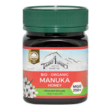 Ein Glas Bio-Manuka-Honig der Marke TranzAlpine mit grünem Deckel, 250g, MGO 250+, aus Neuseeland.