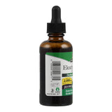 Eine braune Glasflasche mit einem schwarzen Tropfverschluss. Auf dem Etikett steht 'Eleuthero Extract' mit 2000 mg Angabe. Die Flasche ist glutenfrei und alkoholfrei. Ein Barcode ist sichtbar. Die Flasche steht vor einem weißen Hintergrund.