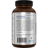 Eine weiße Plastikflasche mit einem Schraubverschluss, auf der "Super Omega Arctic Plus" steht. Auf dem Etikett sind auch "Nahrungsergänzungsmittel mit Omega-3-Fettsäuren" und "1000 mg Fischöl pro Kapsel" zu lesen. Vor der Flasche liegen zwei gelbe Kapseln.