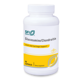 Eine weiße Flasche mit dem Aufdruck "SFI Health Glucosamine/Chondroitin". Der Text "Joint and Cartilage Support" ist ebenfalls sichtbar. Die Flasche enthält 90 Kapseln eines Nahrungsergänzungsmittels.
