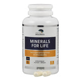 Weiße Flasche mit Etikett "MINERALS FOR LIFE" von American Biologics. Enthält 90 Kapseln. Nahrungsergänzungsmittel mit Mineralstoffen.
