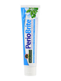 Eine Tube Zahnpasta mit der Aufschrift 'PerioBrite' steht aufrecht. Die Verpackung ist blau und weiß mit einem Minzblatt-Design und dem Text 'Wintermint'.