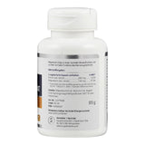 Eine weiße Plastikflasche mit einem Etikett, das Informationen über Nahrungsergänzungsmittel enthält. Das Etikett beschreibt die Inhaltsstoffe und Nährwerte der Kapseln, die Kalium und Magnesium enthalten. Die Flasche hat einen weißen Schraubverschluss und ist auf einem weißen Hintergrund platziert. Auf dem Etikett sind auch Angaben zum Hersteller und zur Haltbarkeit zu sehen.