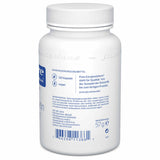 Eine weiße Plastikflasche mit einem Schraubverschluss, auf der das Etikett von Pure Encapsulations zu sehen ist. Die Flasche enthält 120 vegane Kapseln eines Nahrungsergänzungsmittels. Auf dem Etikett sind Informationen zur Qualität und zur veganen Zusammensetzung angegeben. Es gibt auch einen Barcode und Hinweise zur Lagerung.
