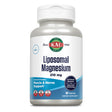 Eine weiße Plastikflasche mit einem Etikett, das "KAL Liposomal Magnesium 210 mg" zeigt. Das Etikett ist blau und weiß, mit Texten wie "Muscle & Nerve Support", "ActivSorb", "Vegan", "Gluten Free" und "Made Without Soy". Die Flasche enthält 60 VegCaps Nahrungsergänzungsmittel.