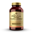 Ein braunes Glasgefäß mit goldenem Deckel, das Nahrungsergänzungsmittel enthält. Auf dem Etikett steht „Solgar Ester-C Plus 1000 mg Vitamin C-Komplex“. Das Produkt ist für Veganer geeignet und enthält 180 Tabletten.