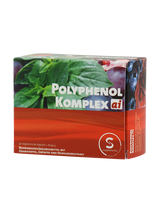Verpackung eines Nahrungsergänzungsmittels mit Polyphenolen, Granatapfel, Grüntee und Heidelbeerextrakt. Enthält 90 vegetarische Kapseln.