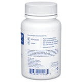 Ein weißes Fläschchen mit Nahrungsergänzungsmitteln von Pure Encapsulations. Auf dem Etikett stehen Informationen über die Qualität, Inhaltsmenge (90 Kapseln) und dass das Produkt vegan ist. Es gibt auch Warnhinweise und einen Barcode.