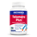 Flasche mit Nahrungsergänzungsmittel 'Telomere Plus' von Enzymedica, 30 vegetarische Kapseln, fördert Energie und gesundes Altern.