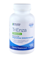Eine weiße Plastikflasche mit dem Aufdruck 'TriEnza Chewable' von Houston Enzymes. Die Flasche enthält 180 kaubare Tabletten, die bei Verdauungsintoleranzen helfen sollen. Auf der Flasche sind Informationen zu den Inhaltsstoffen und der Qualität des Produkts angegeben.