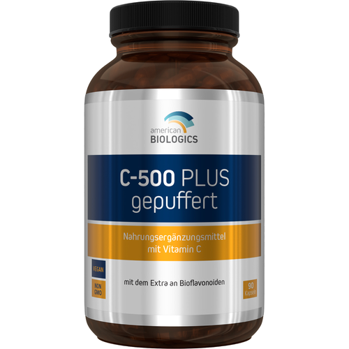 Eine weiße Plastikflasche mit einem Etikett, das die Nährstoffangaben eines Vitamin-C-Präparats zeigt. Die Flasche ist von hinten fotografiert, sodass der Text auf dem Etikett gut lesbar ist. Es sind Details zu den Inhaltsstoffen und der Haltbarkeit abgebildet.