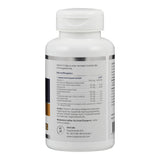 Eine weiße Plastikflasche mit einem Etikett, das die Nährstoffangaben eines Vitamin-C-Präparats zeigt. Die Flasche ist von hinten fotografiert, sodass der Text auf dem Etikett gut lesbar ist. Es sind Details zu den Inhaltsstoffen und der Haltbarkeit abgebildet.