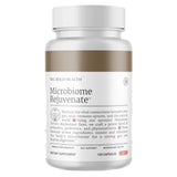 Das Bild zeigt eine weiße Plastikflasche mit einem braunen Etikett. Auf dem Etikett steht 'BIG BOLD HEALTH Microbiome Rejuvenate'. Die Flasche enthält 120 Kapseln eines Nahrungsergänzungsmittels. Der Text auf dem Etikett beschreibt die Förderung der Darmgesundheit durch Präbiotika, Probiotika und Phytonährstoffe. Die Flasche steht vor einem weißen Hintergrund.