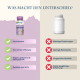 Vergleich von zwei Nahrungsergänzungsmitteln: links Solaray Dopabean mit Vorteilen wie hohe Dosierung und vegan, rechts ein namenloses Produkt mit Nachteilen.