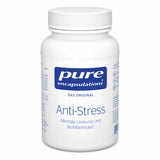Eine weiße Plastikflasche mit Schraubverschluss. Auf dem Etikett steht 'pure encapsulations DAS ORIGINAL Anti-Stress'. Die Flasche enthält Nahrungsergänzungsmittel zur Unterstützung der mentalen Leistung und des Wohlbefindens.