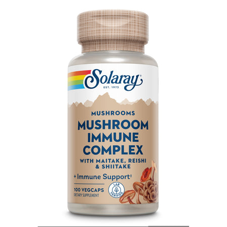 Dose mit Nahrungsergänzungsmittel "Solaray Mushroom Immune Complex", enthält Maitake, Reishi, Shiitake. 100 VegCaps, für Immunsystemunterstützung.