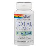 Weißes Nahrungsergänzungsmittel-Fläschchen mit Aufschrift 'Solaray Total Cleanse Uric Acid'. Enthält 60 vegetarische Kapseln.