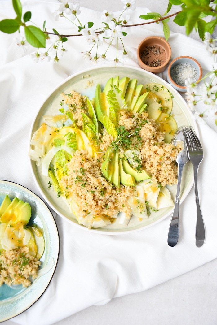 Quinoa auf Römer Salat mit Avocado, Fenchel und Apfel