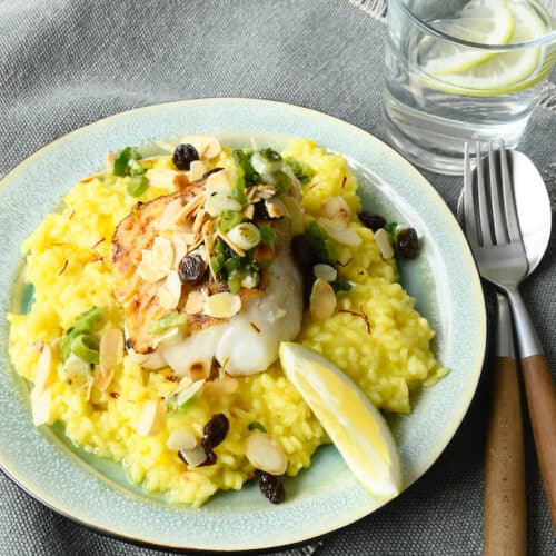 Safran-Risotto mit Kabeljau – glutenfrei & proteinreich